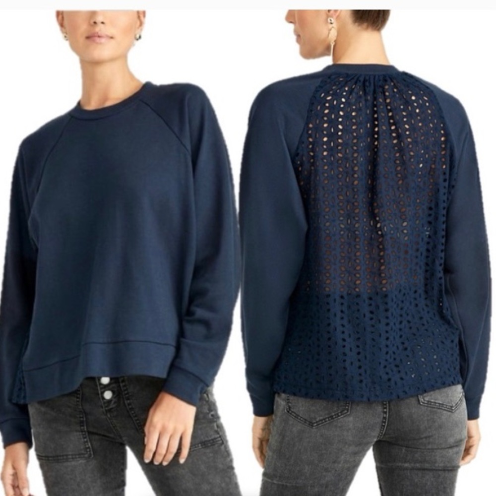 Rachel Roy Navy Moana sheer eyelet back top size XS
